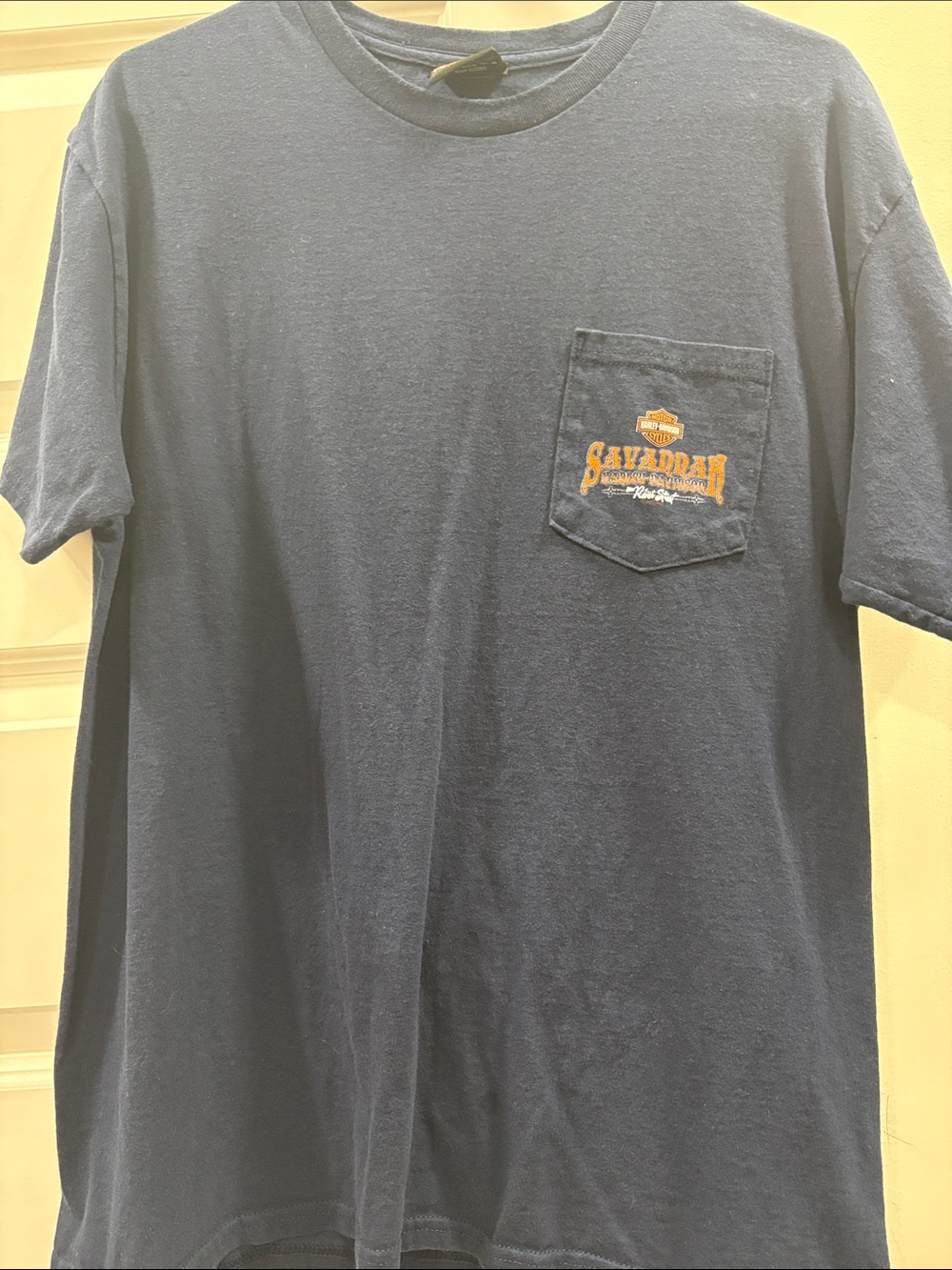 Harley-Davidson Navy Short Sleeve Pocket Tee with Orange Logo